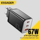 65w-67w швидка зарядка. Зарядний пристрій, 2xUSB PD type-C + USB-A Essager GaN - зображення 1