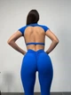 Спортивный костюм «Brazilian» (топ-футболка с чашками и леггинсы с пуш-ап эффектом), синего цвета, размер M - изображение 4