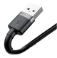 Кабель Baseus Cafule USB-A на Lightning (2 м) CALKLF-CG1 — быстрая зарядка 1.5A, передача данных 480 Мбит/с, нейлоновая оплетка, gray/black (22675) - изображение 2