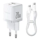 Сетевой зарядный блок Baseus 20W (P10111608213-01) – два порта (Type-C + USB) + кабель USB-C, белый корпус - изображение 1