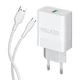 Сетевое зарядное устройство (адаптер) 2в1 WALKER WH-35 1USB / QC3.0 / 3A / 18W + Data Cable USB to Micro white - изображение 1