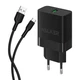 Сетевое зарядное устройство (адаптер) 2в1 WALKER WH-35 1USB / QC3.0 / 3A / 18W + Data Cable USB to Micro black - изображение 1