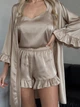 Комплект женский тройка халат майка шорты Victoria Collection S-M бежевый - изображение 9