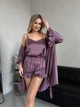 Комплект жіночий трійка халат майка шорти Victoria Collection S-M фіолетовий - зображення 3