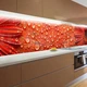 Наклейка на кухонный фартук 60 х 300 см, фотопечать с защитной ламинацией, красные герберы с каплями воды(БП-14-tx366) - изображение 1