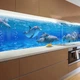 Наклейка на кухонный фартук 65 х 300 см, фотопечать с защитной ламинацией, стая дельфинов(БП-15-an4601) - изображение 1