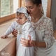 Костюм для хрещення дівчинки з золотою вишивкою хрестиком Мамине Сонечко 86 розмір Мамина квіточка льон білий (арт.11125-5) - зображення 2