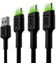 Набір кабелів Green Cell Ray Set 3x USB-A – USB-C LED 1.2 м Black (KABGCSET02) - зображення 1