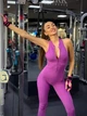 Спортивный комбинезон (длинный) с чашками и пуш-ап фиолетового цвета, размер M - изображение 3