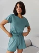 Пижама (футболка + шорты) женская больших размеров хлопковая BARWA garments 0355/356 XL Темно-бирюзовая (2113553564849) - изображение 7