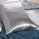 Атласное Белое Евро постельное белье и серебряные наволочки Moka Textile 200х220см - изображение 3