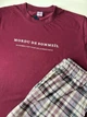 Мужская хлопковая пижама "SOMMEIL" футболка и брюки в клетку L бордовая 8102-2 - изображение 3