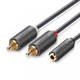 Кабель UGREEN 10588 AV102 AUX, длиной 1 метр, имеет соединение 3.5 мм TRS (стерео) на два RCA - изображение 1