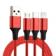 Зарядка 3 в 1 нейлоновая с USB to Micro / Lightning / Type-C 6A 1.2м Красный - изображение 1