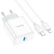 Мережевий зарядний пристрій Hoco C104A Stage 20 Вт USB-C PD/QC з кабелем Lightning білий - изображение 5
