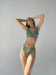 Комплект білизни жіночий К017 топ з акцентними вирізами та трусики-стрінги знімні чашечки зелений One size - изображение 1