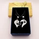 Парные кулоны половинки сердца для влюбленных "I Love you" серебристые на шнурках экошелк в сувенирной коробочке (11319) - изображение 3