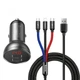 АЗУ Baseus Digital Display Dual USB 4.8A Car Charger 24W with Three Primary Colors 3-in-1 Cable USB Серый / Черный - изображение 1