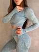 Спортивный костюм для фитнеса женский, комплект двойка - рашгард и лосины с пуш-ап Размер S Голубой - изображение 3