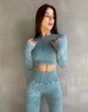Спортивный костюм для фитнеса женский, комплект двойка - рашгард и лосины с пуш-ап Размер S Голубой - изображение 4