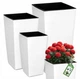 Набор 3 шт вазонов для цветов с вкладками Deco4Home SQUARE 26.5 см/32.5 см/37.5 см для балкона, террасы, сада Белый - изображение 3