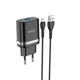 Мережевий зарядний пристрій Hoco N1, 2.4 А, USB, black, кабель USB to MicroUSB - зображення 3