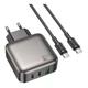 Мережевий зарядний пристрій Borofone BAS56A, 2USB-C, 1USB, QC, PD, 45W, GAN, Type-C to Type-C, Black - зображення 5
