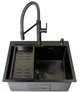 Мойка из нержавеющей стали AQUAMILL 6050 с PVD покрытием черная decor + смеситель со съемным изливом + дозатор + коландер + сифон - изображение 8