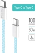 Кабель ColorWay Type-C - Type-C braided cotton PD Fast Charging 60W 3А 1 м Blue (CW-CBPDCC061-BL) - изображение 2