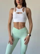 Спортивные женские леггинсы Soft с косым поясом и боковыми карманами Brazilian Push Up V-пояс Однотонные XS-S Молочно-зеленые (5114S) - изображение 3