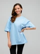 Футболка хлопковая оверсайз длинная женская Ray U0104W-Sky Blue L-XL Голубая (RAY2000000026954) - изображение 3
