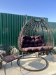 Подвесное кресло-кокон из техноротанга "Double-Garden" Brown Коричневый, двухместные качели гамак для дачи с подушкой - изображение 7