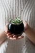 Керамический горшок для растений Mini Plant маленького размера 6,2х6,3см Круглый Черный - изображение 2