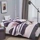 Комплект постільної білизни полуторний ZMW "Home Textiles" (37640) Темно-сірі+бежеві смуги - зображення 1