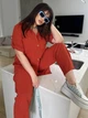 Костюм летний кофта на пуговицах спина удлиненная штаны свободного кроя большого размера 62-64 Кирпичный - изображение 4