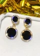 Серьги женские круглые с камушками по краям Fashion Jewelry Золотистые с черным 13740 - изображение 2
