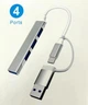 USB-хаб концентратор USB C-809 USB 3.0 Type-C/Type-A на 4 порта: 1 x USB 3.0 3 x USB 2.0 Металл, серебристый (L147) - изображение 2