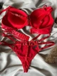 Комплект бюстгальтер push-up + трусики слипы 8188 Weiyesi красный 80C/L - изображение 4
