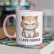 Чашка з принтом "I Love People" на подарунок для друга, подруги керамічна 330 мл біла з рожевою ручкою - зображення 1