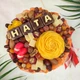 Премиальный именной букет с сыром, шоколадом, орехами в шляпной коробке - изображение 1
