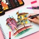 Набір двосторонніх акварельних маркерів 100 штук Dual Brush для малювання скетчінгу, письма та творчості - зображення 11