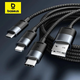 Кабель Baseus 3 в 1, швидка зарядка та передача даних (Micro USB+Type-C+Lightning Apple) 1.2м черный - зображення 3