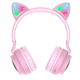 Наушники кошачьи ушки HOCO W27 Cat Ear Bluetooth с RGB подсветкой, микрофоном и MicroSD Розовые с серым - изображение 1