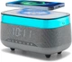 Цифровой будильник PRIBUY с беспроводным зарядным устройством, динамиком Bluetooth, двойной будильник, прикроватная лампа. Серый - изображение 1