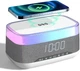 Цифровой будильник PRIBUY с беспроводным зарядным устройством, динамиком Bluetooth, двойной будильник, прикроватная лампа. Белый - изображение 1