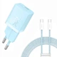Блочок Baseus P10110902 GaN5 Fast Charger mini 30W 1Type-C у комплекті кабель Type-C to Type-C 1метр Galaxy Blue - зображення 1