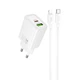 Мережевий зарядний пристрій МЗП Hoco N63 Gentle PD30W+QC3.0 (1USB-A/1C) + кабель Type-C to Lightning White - зображення 1