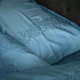 Комплект постільної білизни Cozy небесно-блакитний з вишитими гілками в тон Євро 200*220 см простирадло на резинці - изображение 3