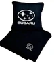 Плед и подушка в авто с вышитым логотипом SUBARU черный флис 260г/м2 размер M - изображение 1