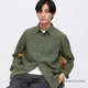 Чоловіча сорочка з льону Uniqlo L оливковий - зображення 1